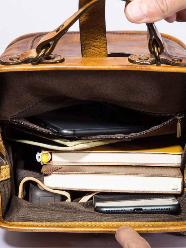 Unique Yellow Large Capacity Calf Leather Backpack Bag