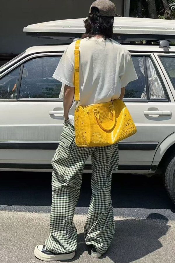 Unique Yellow Rhinestone Large Capacity Faux Leather Tote Handbag