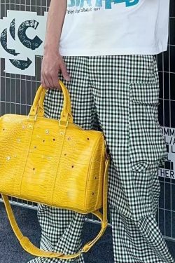 Unique Yellow Rhinestone Large Capacity Faux Leather Tote Handbag