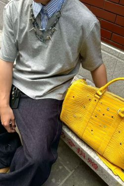 Unique Yellow Rhinestone Large Capacity Faux Leather Tote Handbag