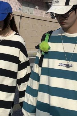 Unisex Embroidered Striped Sweatshirt