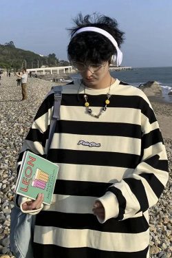 Unisex Embroidered Striped Sweatshirt