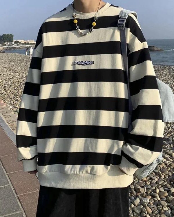 Unisex Embroidered Striped Sweatshirt