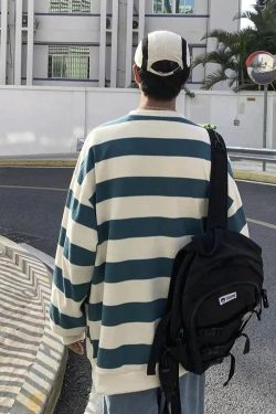 Unisex Embroidered Striped Sweatshirt