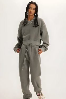 V-Neck Drop Shoulder Cropped Sweatshirt