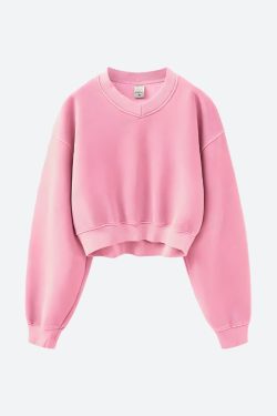V-Neck Drop Shoulder Cropped Sweatshirt