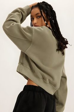 V-Neck Drop Shoulder Cropped Sweatshirt