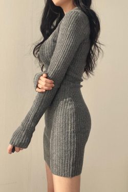 V-neck Knitted Mini Dress