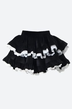 Velvet Ruffle Layered Mini Skirt
