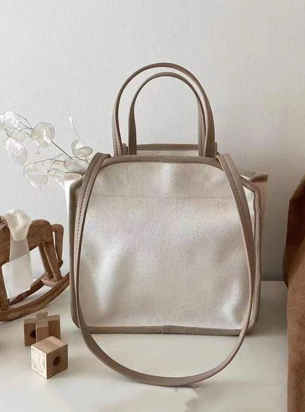 Versatile Beige Large Capacity Canvas Tote Handbag