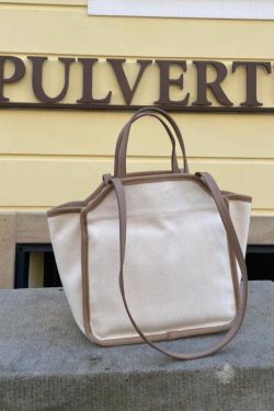 Versatile Beige Large Capacity Canvas Tote Handbag