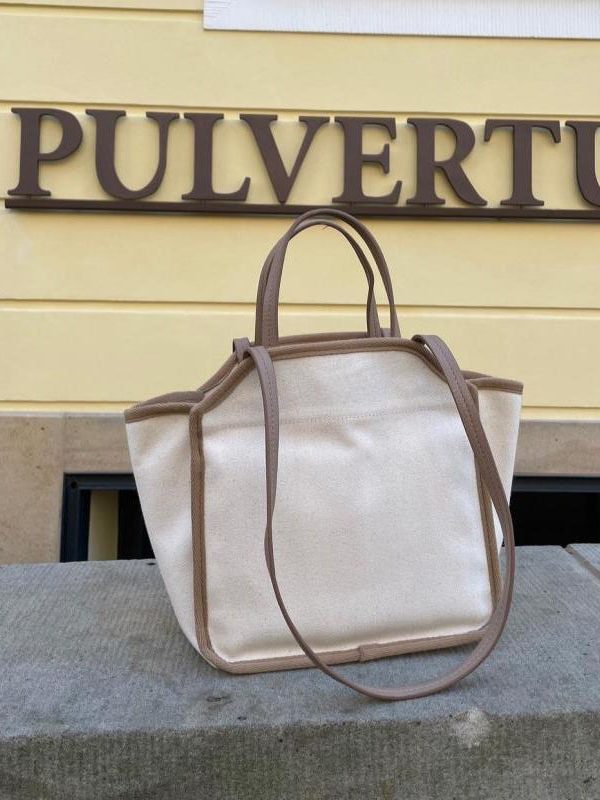 Versatile Beige Large Capacity Canvas Tote Handbag