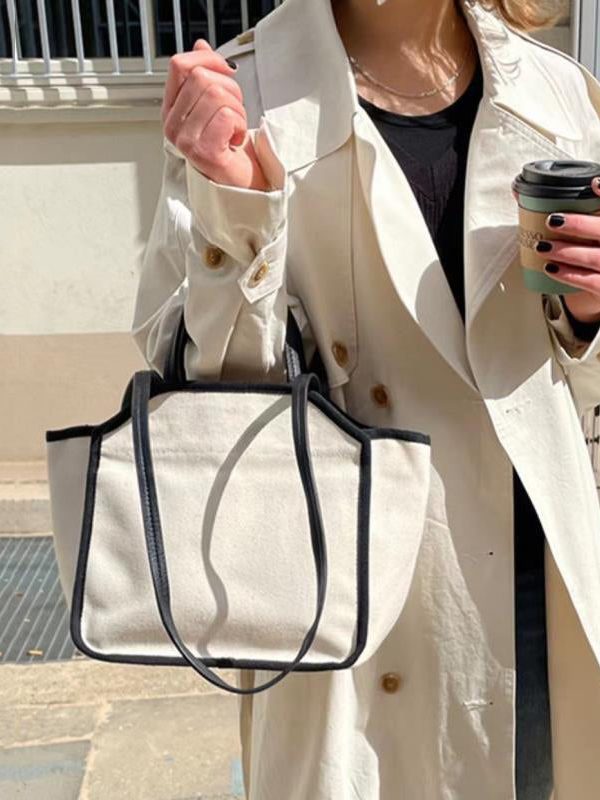 Versatile Beige Large Capacity Canvas Tote Handbag