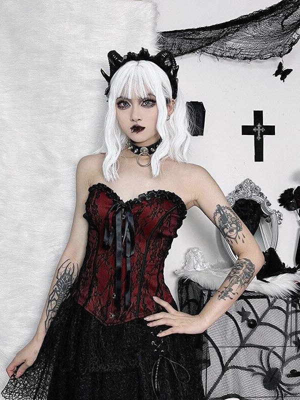 Victorian Goth Ribbon Detailed Corset Top