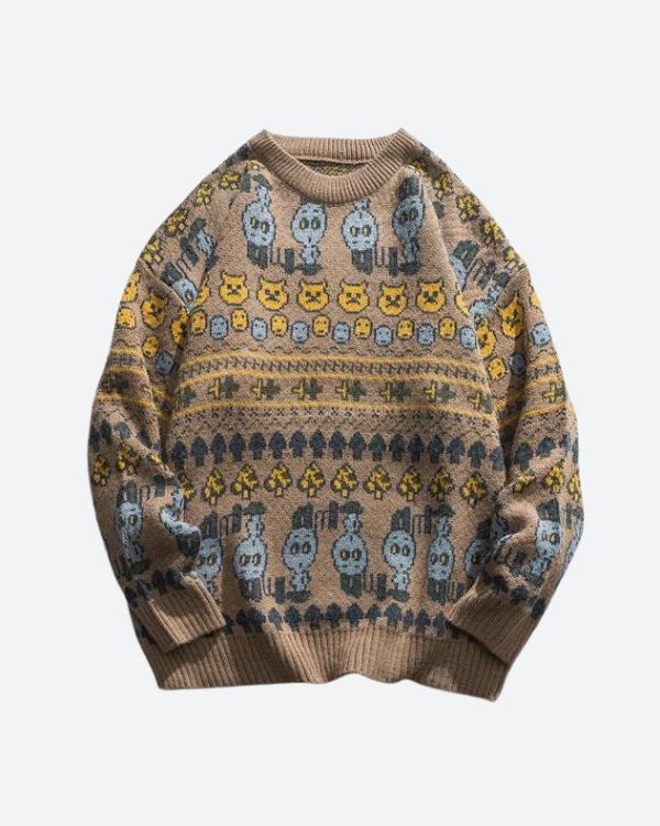 Vintage Animal Figures Knitted Sweater