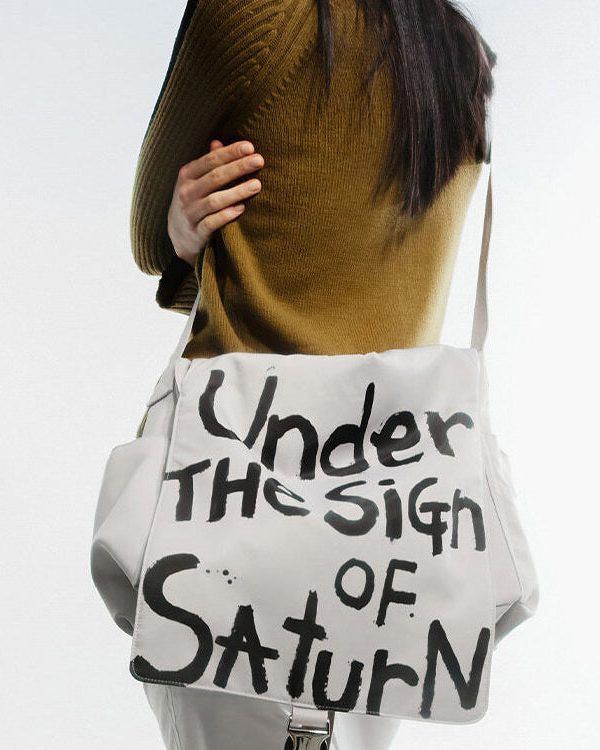 Vintage Army Green Letter Print Large Capacity Cotton Messenger Bag