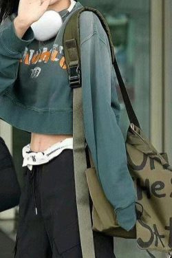 Vintage Army Green Letter Print Large Capacity Cotton Messenger Bag