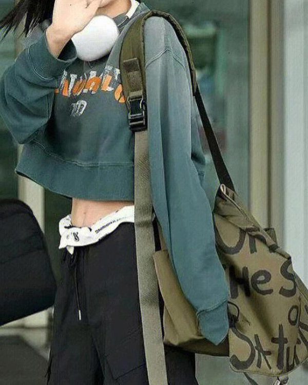 Vintage Army Green Letter Print Large Capacity Cotton Messenger Bag