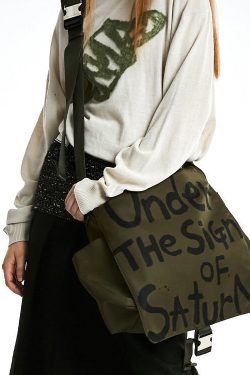 Vintage Army Green Letter Print Large Capacity Cotton Messenger Bag