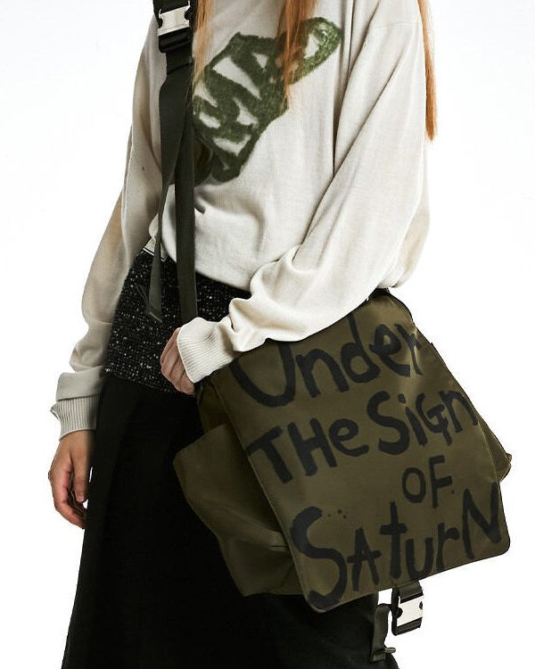Vintage Army Green Letter Print Large Capacity Cotton Messenger Bag