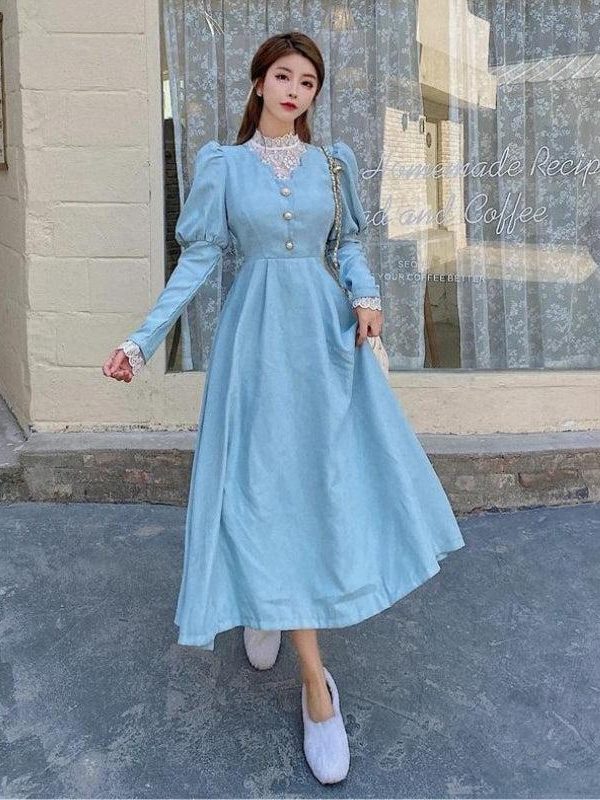 Vintage Balloon Sleeve Maxi Dress