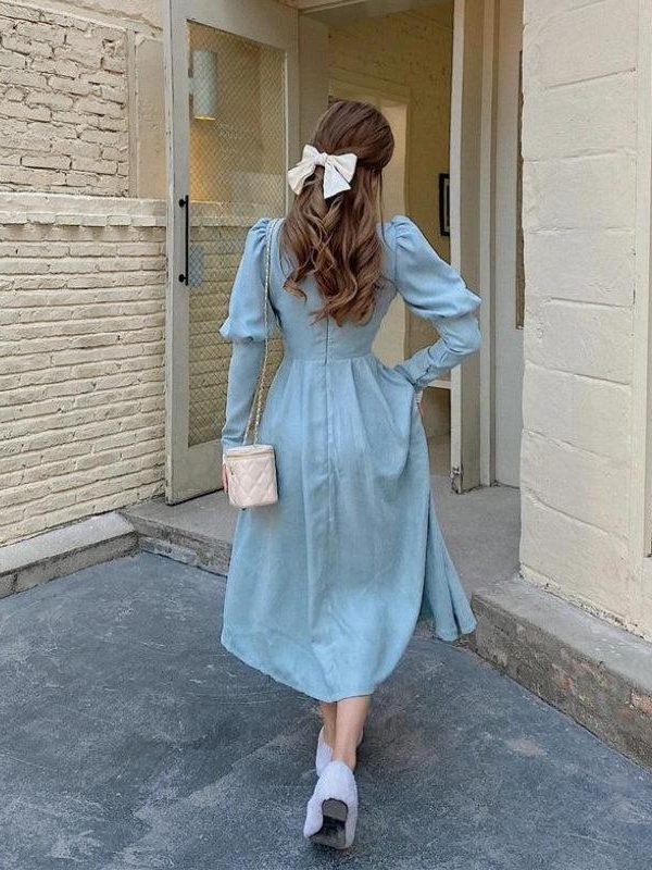 Vintage Balloon Sleeve Maxi Dress