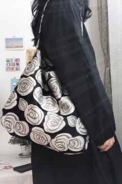 Vintage Black Rose Jacquard Organza Satchel Handbag