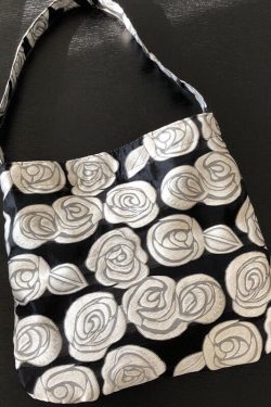 Vintage Black Rose Jacquard Organza Satchel Handbag