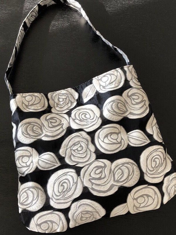 Vintage Black Rose Jacquard Organza Satchel Handbag