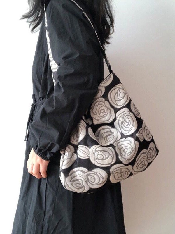 Vintage Black Rose Jacquard Organza Satchel Handbag