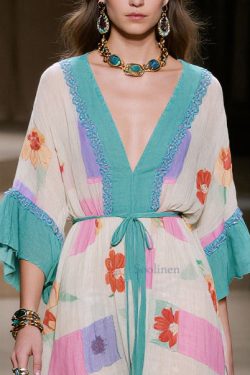 Vintage Blue Print Patchwork Ruffles Cotton Dresses Summer