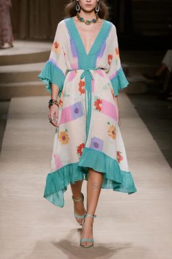 Vintage Blue Print Patchwork Ruffles Cotton Dresses Summer