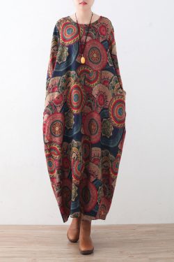 vintage blue red prints sweater dresses plus size clothing sweater casual o neck winter dress