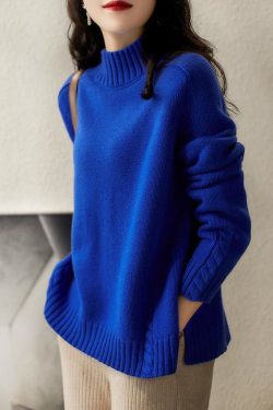 Vintage Blue side open slim fit Wool Fall Knit sweaters
