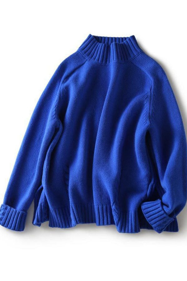 Vintage Blue side open slim fit Wool Fall Knit sweaters
