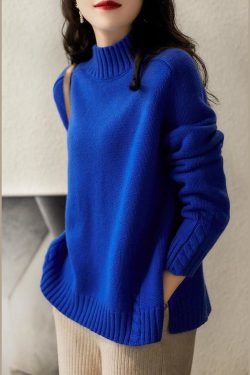 Vintage Blue side open slim fit Wool Fall Knit sweaters