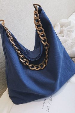 Vintage Blue Solid Canvas Tote Handbag