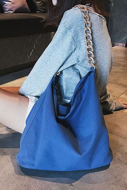 Vintage Blue Solid Canvas Tote Handbag