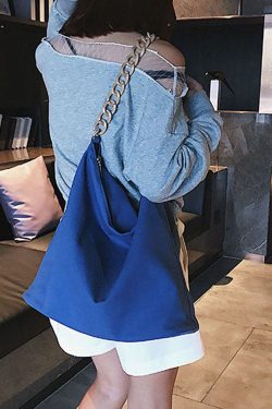 Vintage Blue Solid Canvas Tote Handbag