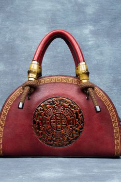 Vintage Brown Jacquard Calf Leather Tote Handbag