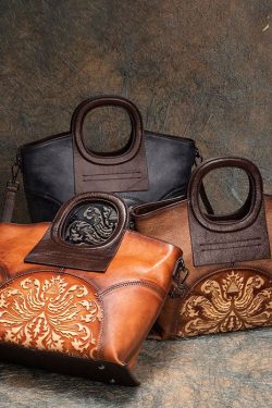 Vintage Brown Jacquard Patchwork Calf Leather Tote Handbag