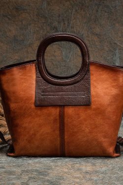 Vintage Brown Jacquard Patchwork Calf Leather Tote Handbag