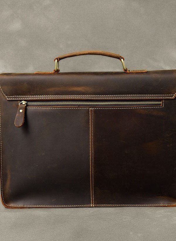 Vintage Brown Postman Pockets Fine Calf Leather Man's Tote Handbag
