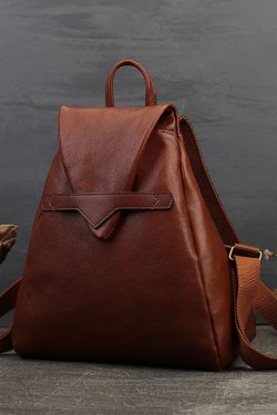 Vintage Brown Solid Color Calf Leather Backpack Bag