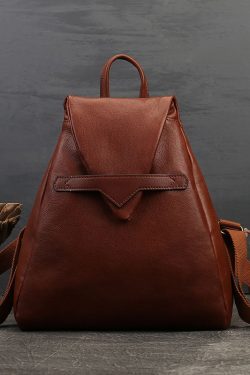 Vintage Brown Solid Color Calf Leather Backpack Bag