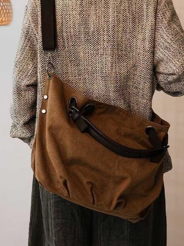 Vintage Brown Solid Durable Large Capacity Canvas Messenger Bag