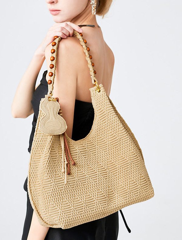 Vintage Brown Tasseled Nail Bead Cotton Shoulder Bags