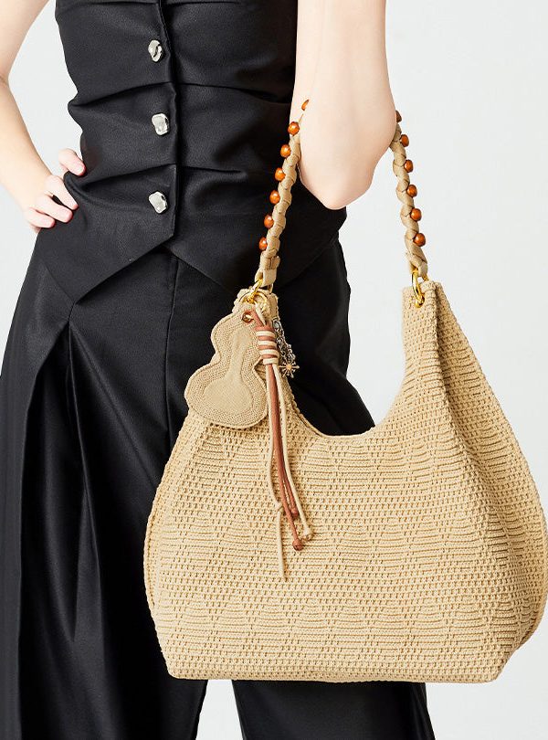 Vintage Brown Tasseled Nail Bead Cotton Shoulder Bags