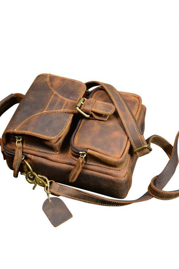 Vintage Brown Tie Dye Calf Leather Mini Messenger Bag