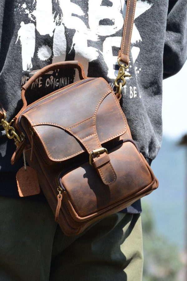 Vintage Brown Tie Dye Calf Leather Mini Messenger Bag